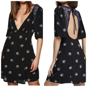 Free People Mockingbird Black Clove Floral Mini Dress size 8